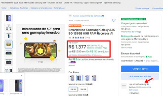 Print que comprova oferta do Galaxy A36