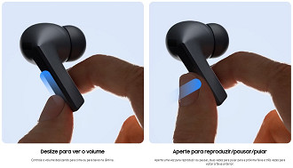 Funções de gestos do Galaxy Buds3 FE. Imagem: Samsung/Reprodução Funções de gestos do Galaxy Buds3 FE. Imagem: Samsung/Reprodução