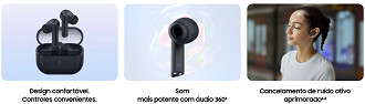 Galaxy Buds3 FE. Imagem: Samsung/Reprodução Galaxy Buds3 FE. Imagem: Samsung/Reprodução