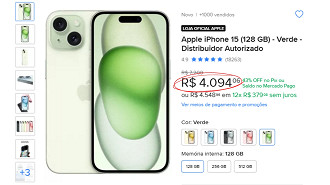 iPhone 15 e oferta no Mercado Livre