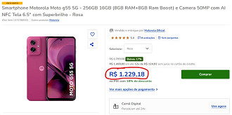 Moto G55 5G em oferta na Casas Bahia
