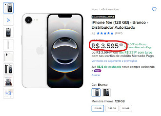 iPhone 16e em oferta no Mercado Livre