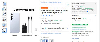 Print que comprova preço do Galaxy S25 Plus