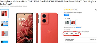 Moto G35 5G em oferta na Magazine Luiza