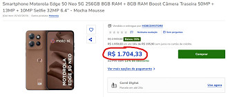 Motorola Edge 50 Neo em oferta na Casas Bahia
