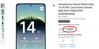 Redmi Note 14 5G em oferta na Amazon