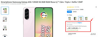 Print que comprova oferta do Galaxy A56 Print que comprova oferta do Galaxy A56