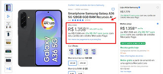 Print que comprova preço do Galaxy A36 Print que comprova preço do Galaxy A36