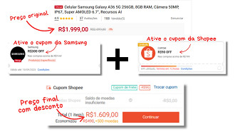 Galaxy A36 de 256 GB por R$ 1.699 na Shopee Galaxy A36 de 256 GB por R$ 1.699 na Shopee