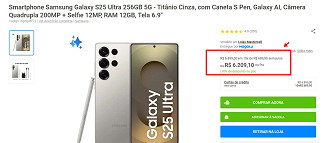 Print que comprova oferta do Galaxy S25 Ultra Print que comprova oferta do Galaxy S25 Ultra