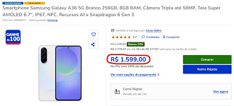 Galaxy A36 5G em oferta na Casas Bahia