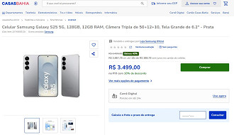 Samsung Galaxy S25 5G com 40% de desconto na Casas Bahia. Samsung Galaxy S25 5G com 40% de desconto na Casas Bahia.
