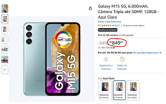 Galaxy M15 5G em oferta na Amazon