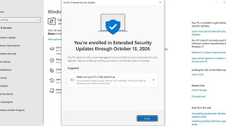 Suporte do Windows 10 garantido até outubro de 2026 usando o acesso gratuito do ESU. Imagem: Windows Latest/Reprodução Suporte do Windows 10 garantido até outubro de 2026 usando o acesso gratuito do ESU. Imagem: Windows Latest/Reprodução