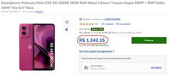 Moto G55 5G em oferta na Casas Bahia