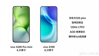 As bordas do Vivo X300 serão menores que a do X200 Pro mini e simétricas.