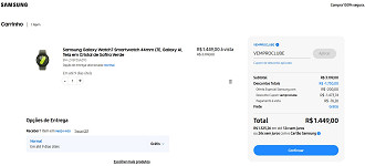 Galaxy Watch7 de 44mm LTE por R$ 1.449,00 na loja oficial da Samsung.