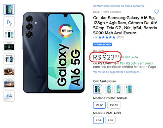 Galaxy A16 5G em oferta no Mercado Livre