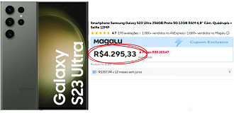 A oferta do Galaxy S23 Ultra por R$ 4.295 está disponível no AliExpress