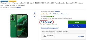 Moto G35 5G em oferta na Casas Bahia