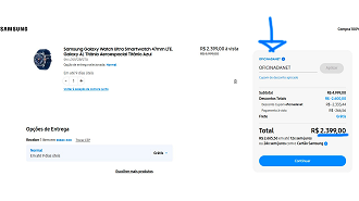 Galaxy Watch Ultra por R$ 2.399,00 na loja oficial da Samsung.
