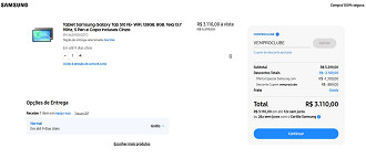 Galaxy Tab S10 FE+ WiFi por R$ 3.110,00 na loja oficial da Samsung.