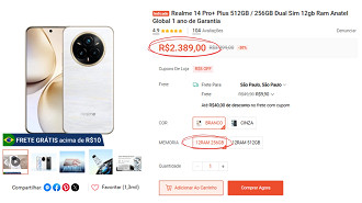 realme 14 Pro Plus de 12 GB de RAM e 256 GB de memória por R$ 2.389 na Shopee