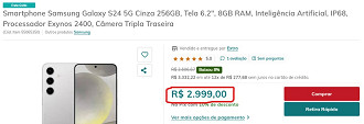 Galaxy S24 em oferta no Extra