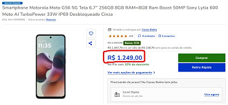 Moto G56 5G em oferta na Casas Bahia