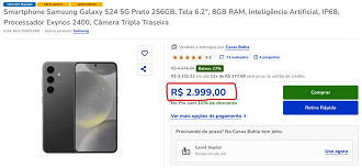 Galaxy S24 em oferta na Casas Bahia