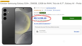 Oferta do Galaxy S24 Plus na Casas Bahia sai com 53% de desconto