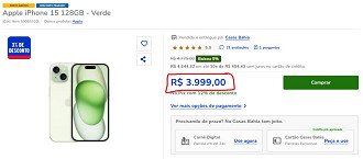 iPhone 15 em oferta na Casas Bahia