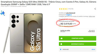 Galaxy S25 Ultra por R$ 5.819 agora no Magalu. Imagem: Oficina da Net Galaxy S25 Ultra por R$ 5.819 agora no Magalu. Imagem: Oficina da Net