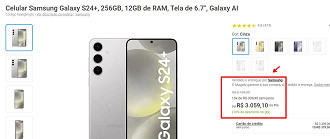 Oferta atual do Galaxy S24 Plus.
