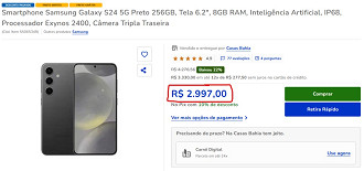 Galaxy S24 em oferta na Casas Bahia