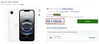 iPhone 16e em oferta na Casas Bahia