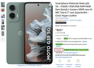 Moto G35 5G em oferta na Amazon Moto G35 5G em oferta na Amazon