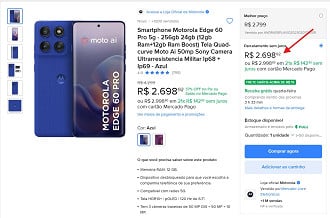 Print da oferta do Edge 60 Pro. Print da oferta do Edge 60 Pro.