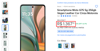 Moto G75 5G em oferta no Mercado Livre