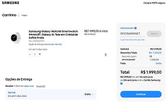 Galaxy Watch8 por R$ 1.999,00 na loja oficial da Samsung.