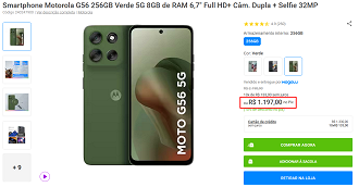 Moto G56 5G em oferta no Magalu Moto G56 5G em oferta no Magalu
