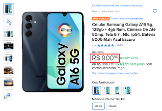 Galaxy A16 5G em oferta no Mercado Livre Galaxy A16 5G em oferta no Mercado Livre
