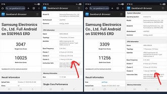 Imagem comparando queda de clock do Exynos 2600 Foto: Alchimist Leaks / Telegram. Imagem comparando queda de clock do Exynos 2600 Foto: Alchimist Leaks / Telegram.