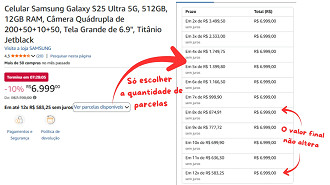 Galaxy S25 Ultra de 512 GB em oferta parcelado na Amazon Galaxy S25 Ultra de 512 GB em oferta parcelado na Amazon