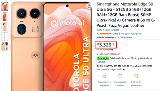 Motorola Edge 50 Ultra em oferta na Amazon