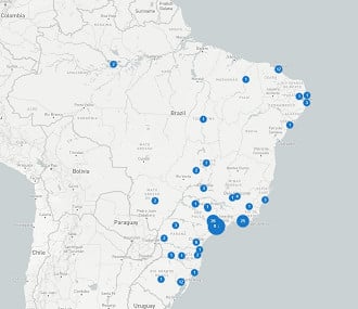 Mapa de Data Centers no Brasil; Foto: Data Center Map Mapa de Data Centers no Brasil; Foto: Data Center Map