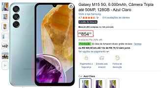 Galaxy M15 5G em oferta na Amazon Galaxy M15 5G em oferta na Amazon