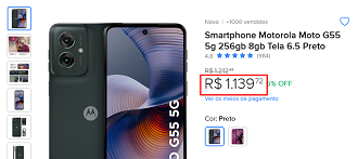 Moto G55 5G em oferta no Mercado Livre