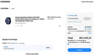 Galaxy Watch Ultra por R$ 2.443,33 na Samsung com cupom. Galaxy Watch Ultra por R$ 2.443,33 na Samsung com cupom.