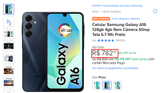 Galaxy A16 4G em oferta no Mercado Livre